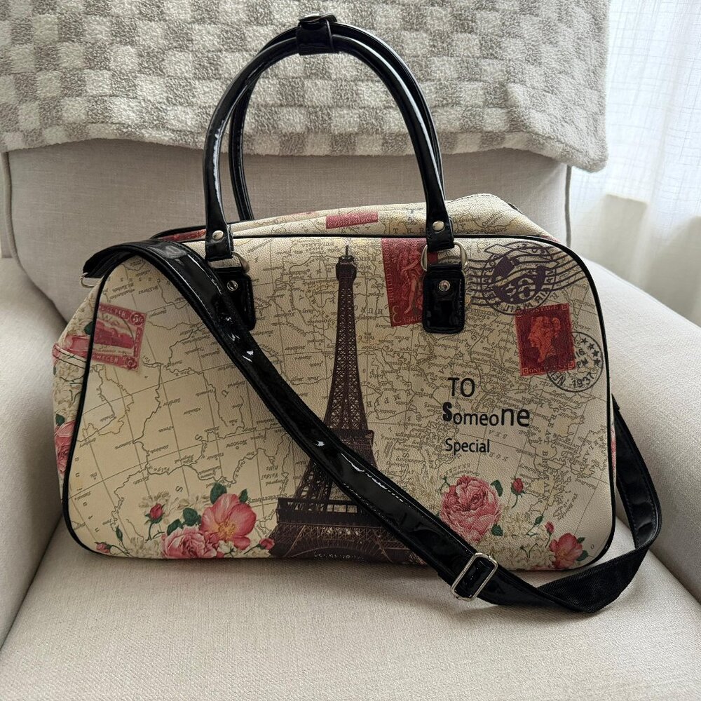 Paris Eiffel Tower Print Overnight / Weekender Bag w/ Detachable Strap